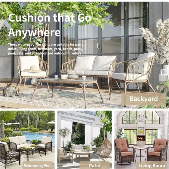 Waterproof Linen Patio Cushions Teal - Picture 6 of 6